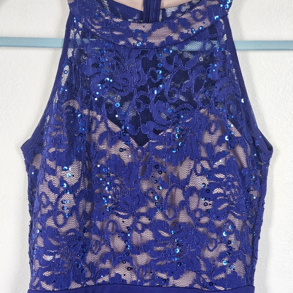 Royal Blue Lace Sequin Halter Neck Fit‎ Flare Dress Party Occasion size 3/4 - Picture 2 of 13